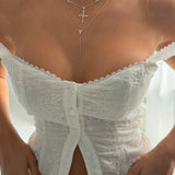 Layered cross necklace cream