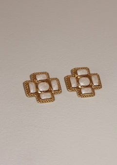 Gold plated pearl cross stud earrings with hollow back